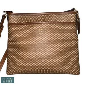 Coach Weaved Brown Embossed Leather Crossbody Shoulder Bag Adjustable Strap